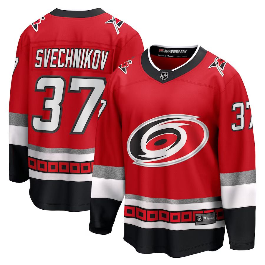 Men Carolina Hurricanes #37 Andrei Svechnikov Fanatics Branded Red 25th Anniversary Premier Breakaway Player NHL Jersey